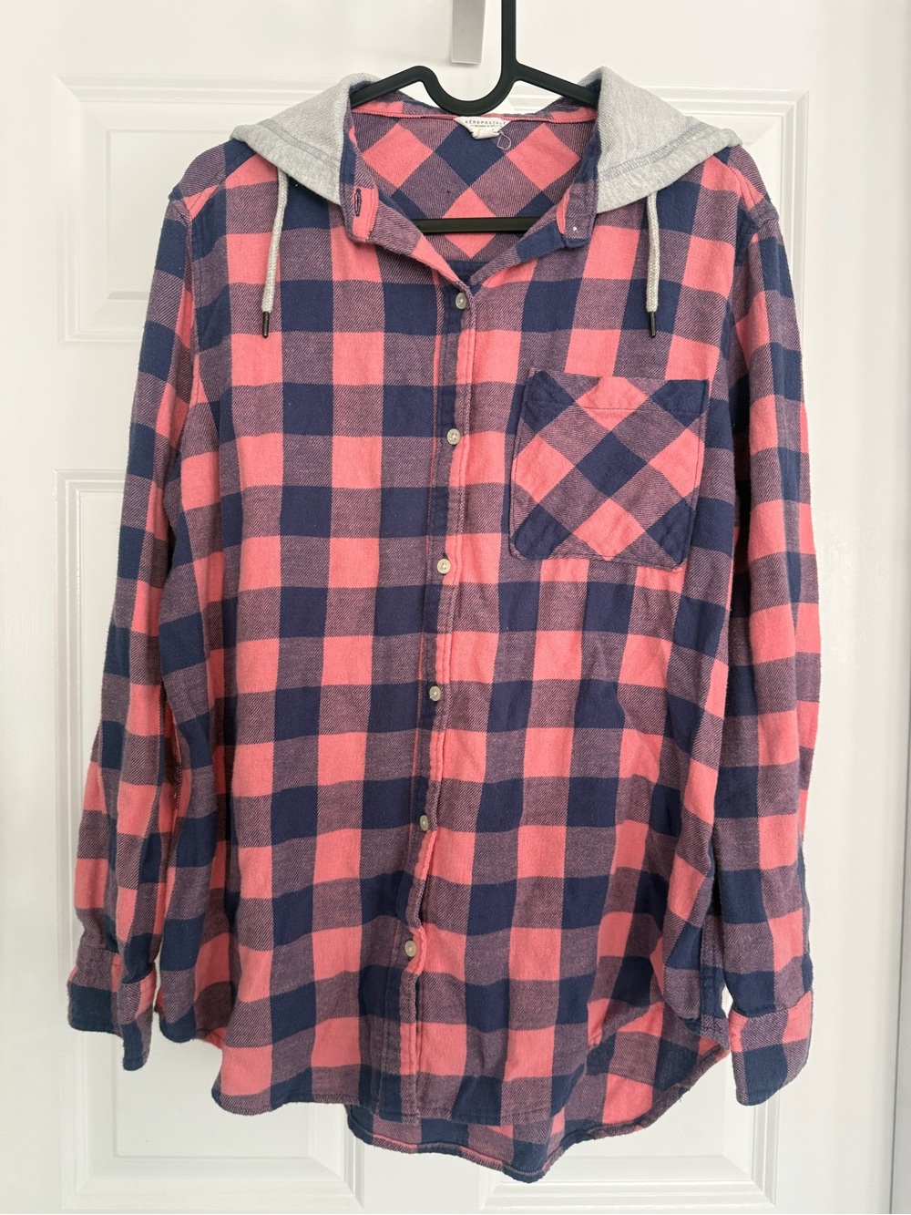 Aeropostale Plaid Hooded Button-Up Flannel Shirt